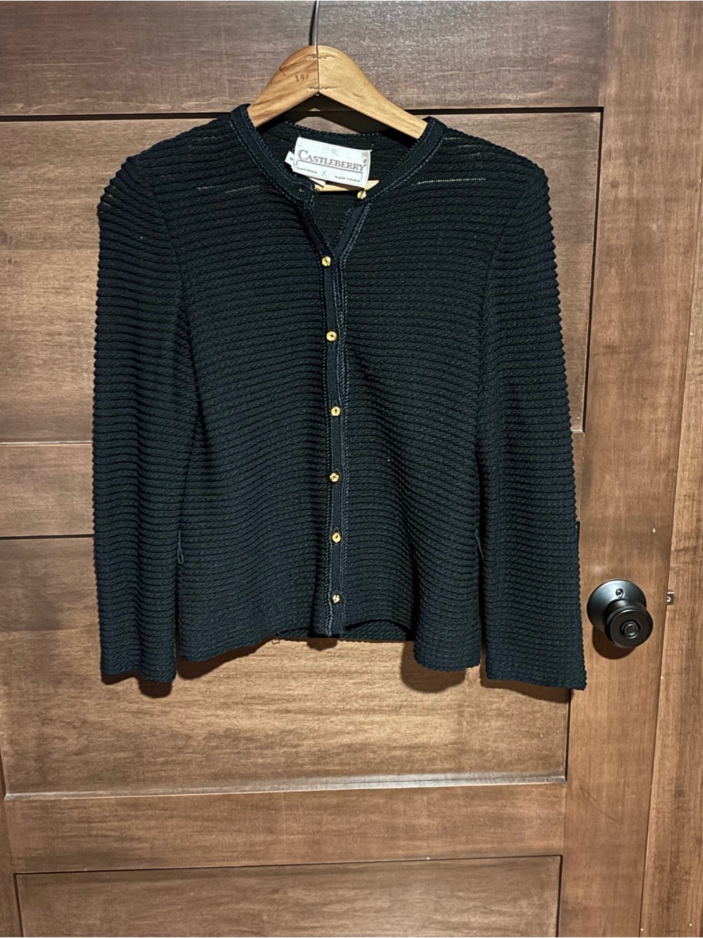 Castlebury Black Ribbed Button-Front Cardigan